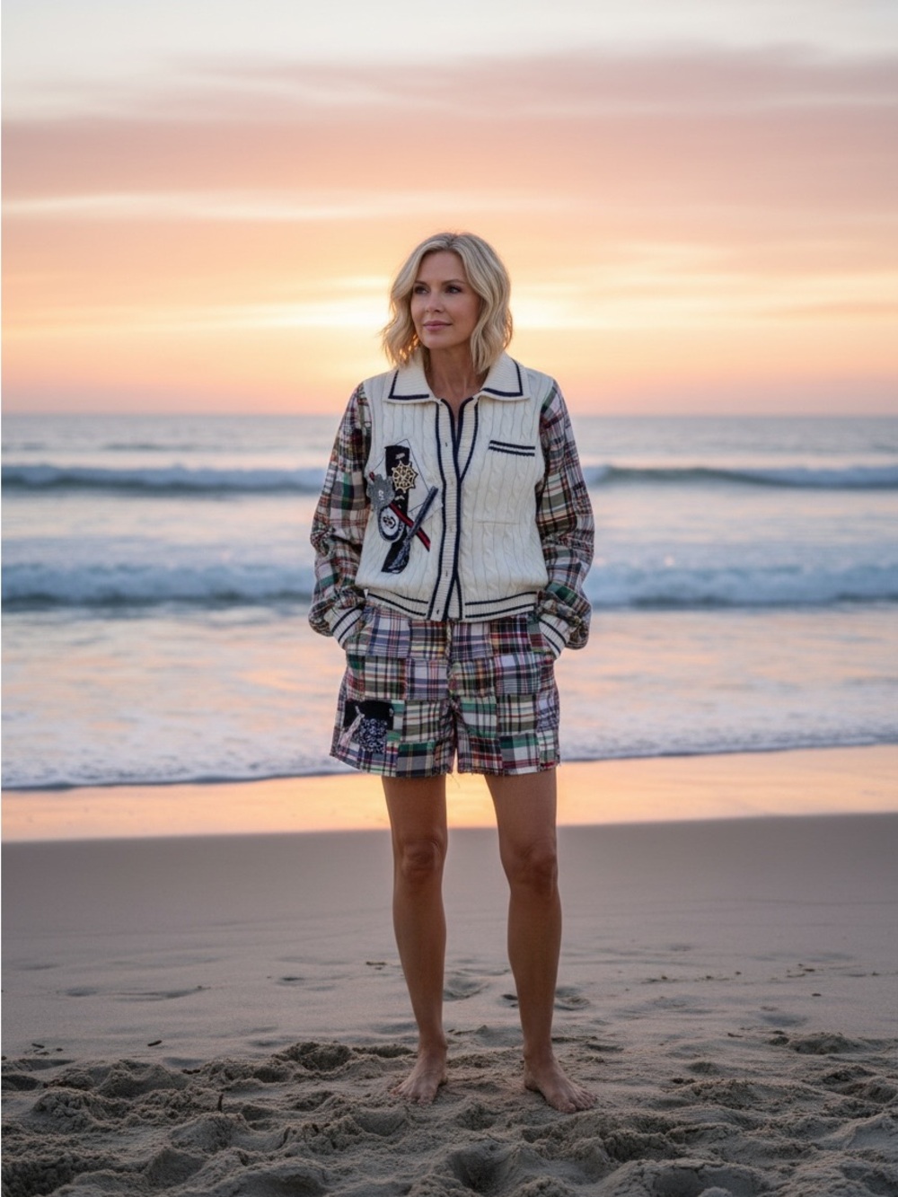 Nantucket Regatta Coastal Chic Cardigan & Madras Shorts Set M/8